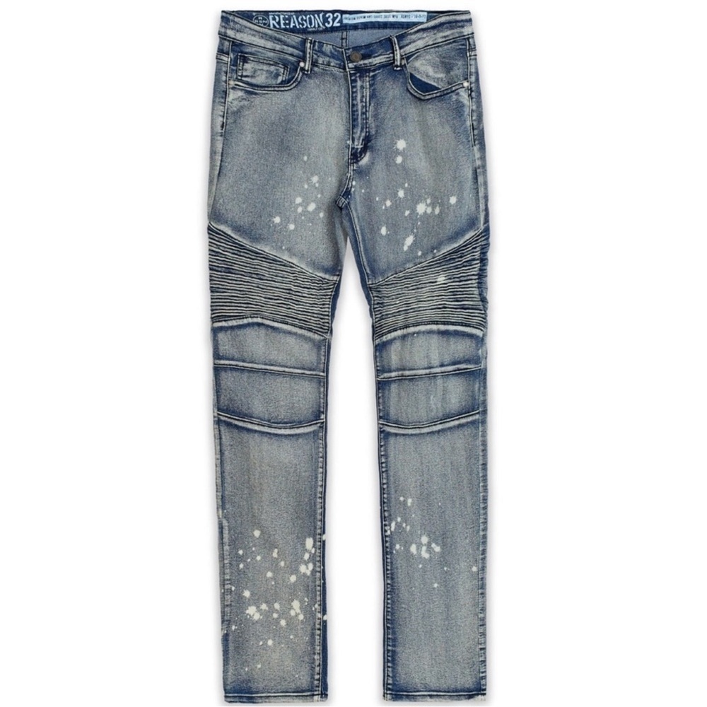 REASON NEW YORK PREMIUM DENIM CLOTHING Touch Up Paint Splatter Moto Jeans 32 New